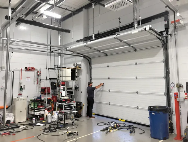 Wesley Chapel Garage Door Repair certified technician performing commercial door repair at a Wesley Chapel business facility