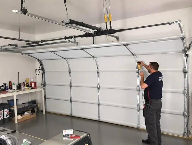 Wesley Chapel Garage Door Repair certified technician performing overhead door system repair in Wesley Chapel