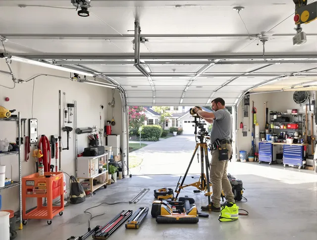 Wesley Chapel Garage Door Repair specialist performing laser-guided track alignment in Wesley Chapel